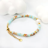 4.5*2.5mm round flat imitation Shoushan stone+3mm square+8.2*9.5mm freshwater pearl Bracelet 17+3cm+6mm round plate Gold color