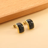 Curved rectangle with black oil drop earrings 10.6*15.8mm gold color