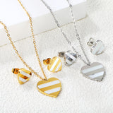 Heart Shape Sticky White Shell Set Steel/Gold Earrings:12*12mm Pendant:18*18mm 04Cross45+5cm+6mm Round Plaque