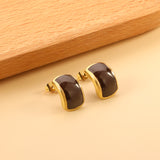 Curved rectangle with black oil drop earrings 10.6*15.8mm gold color