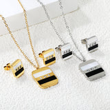 Rectangle Sticky Black and White Shells + White Diamonds Set Steel Color / Gold Earrings: 10.5*12mm Pendant: 16*18mm 04 Cross 45+5cm+6mm Round Plaque