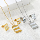 Rectangle Sticky White Shell Set Steel/Gold Earrings:9*12mm Pendant:13.5*18mm 04 Cross 45+5cm+6mm Round Plaque