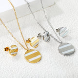 Round Sticky White Shell Set Steel/Gold Earrings:12mm Pendant:18mm 04Cross45+5cm+6mm Round Plate