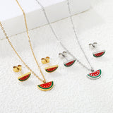 Watermelon Strap Mixed Color Oil Drip Accessories Set Steel / Gold 0.3 Cross 40+5+6mm Round Plaque Pendant: 12*6.5mm Earrings: 10*5mm