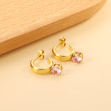 4.3*15mm C-shaped hoop with four scratches round white&black&purple&pink&green diamond stud earrings 6.2mm