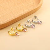 4.3*15mm C-shaped hoop with four scratches round white&black&purple&pink&green diamond stud earrings 6.2mm