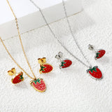 ¡°Strawberry with red oil drip accessories Set Steel color/golden 0.3 cross 40+5+6mm round plate Pendant: 10.7*13.5mm Earrings: 9*10mm