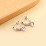 4.3*15mm C-shaped hoop with four scratches round white&black&purple&pink&green diamond stud earrings 6.2mm