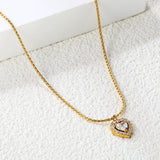 9.4*10mm Heart CNC White Zirconium Circle Pendant 40+5cm+6mm Necklace Golden