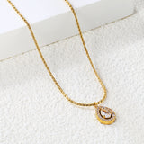 8.5*11mm teardrop CNC white zirconium circle pendant 40+5cm+6mm round plate necklace gold color