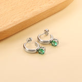 4.3*15mm C-shaped hoop with four scratches round white&black&purple&pink&green diamond stud earrings 6.2mm