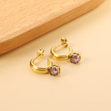 4.3*15mm C-shaped hoop with four scratches round white&black&purple&pink&green diamond stud earrings 6.2mm