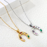 16.8*19mm Horseshoe with Mixed Color Zirconium Pendant 40+5cm+6mm Round Necklace Steel/Golden