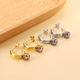 4.3*15mm C-shaped hoop with four scratches round white&black&purple&pink&green diamond stud earrings 6.2mm