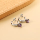 4.3*15mm C-shaped hoop with four scratches round white&black&purple&pink&green diamond stud earrings 6.2mm