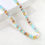 4.5*2.5mm Round Flat Imitation Shoushan Stone+3mm Square+8.2*9.5mm Freshwater Pearls Necklace 35+7cm+6mm Round Necklace GOLDEN