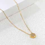 7.8*8.6mm Convex Hexagonal CNC White Zirconium Pendant 0.3 Cross Chain 40+5cm+6mm Round Necklace Golden