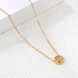 8.5mm Round CNC Zirconia Pendant with Convex Edge 0.3 Cross Chain 40+5cm+6mm Round Necklace Golden