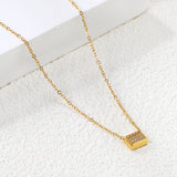 7.7*6mm convex rectangle CNC white zirconium pendant 0.3 cross chain 40+5cm+6mm round plaque necklace gold color