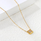 CNC White Zirconium Pendant 0.3Cross Chain 40+5cm+6mm Round Necklace Golden