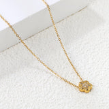 8.2mm convex five petal flower CNC white zirconium pendant 0.3 cross chain 40+5cm+6mm round plaque necklace gold color