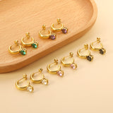 4.3*15mm C-shaped hoop with four scratches round white&black&purple&pink&green diamond stud earrings 6.2mm