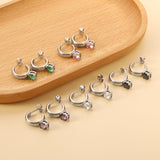 4.3*15mm C-shaped hoop with four scratches round white&black&purple&pink&green diamond stud earrings 6.2mm