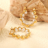 23mm wide + with 4mm imitation white pearl earrings gold color