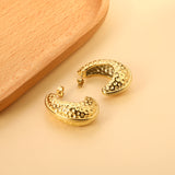 Oval C-shaped hammered earrings 14.6*35.5mm gold color