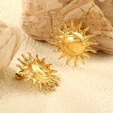 Sun with Moon Stud Earrings 26mm Gold Color