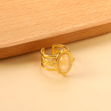 Open Oval Band with White Natural Stone Ring