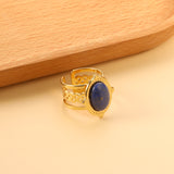 Open Oval Band with Blue Natural Stone Ring