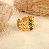 H16mm open-end ring with 3 turquoise stones, gold color