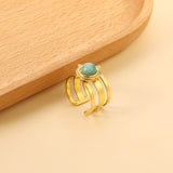 Open Band & 4 Small Lychees & Spherical Natural Stone Ring