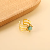 Open Band & 4 Small Lychees & Spherical Natural Stone Ring