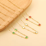 3 square white & red & lake blue & green diamond pendant bead chain necklace 39+5cm gold color