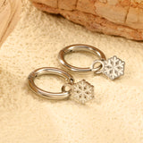 2*10mm circle + 7*9.5mm snowflake earrings with white oil drops steel color/golden color