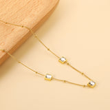 3 square white & red & lake blue & green diamond pendant bead chain necklace 39+5cm gold color