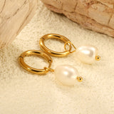 2*10mm inner diameter earrings + 7.7*10.3mm freshwater pearl earrings steel/golden color