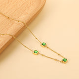 3 square white & red & lake blue & green diamond pendant bead chain necklace 39+5cm gold color