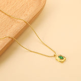 Rectangle with oval green diamond pendant 8*9.5mm Necklace 41+5cm Gold color