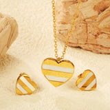 Heart Shape Sticky White Shell Set Steel/Gold Earrings:12*12mm Pendant:18*18mm 04Cross45+5cm+6mm Round Plaque