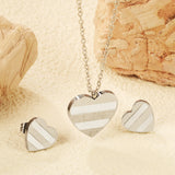 Heart Shape Sticky White Shell Set Steel/Gold Earrings:12*12mm Pendant:18*18mm 04Cross45+5cm+6mm Round Plaque