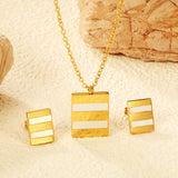 Rectangle Sticky White Shell Set Steel/Gold Earrings:9*12mm Pendant:13.5*18mm 04 Cross 45+5cm+6mm Round Plaque