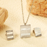 Rectangle Sticky White Shell Set Steel/Gold Earrings:9*12mm Pendant:13.5*18mm 04 Cross 45+5cm+6mm Round Plaque