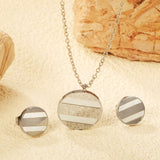 Round Sticky White Shell Set Steel/Gold Earrings:12mm Pendant:18mm 04Cross45+5cm+6mm Round Plate