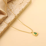 Rectangle with oval green diamond pendant 8*9.5mm Necklace 41+5cm Gold color