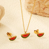 Watermelon Strap Mixed Color Oil Drip Accessories Set Steel / Gold 0.3 Cross 40+5+6mm Round Plaque Pendant: 12*6.5mm Earrings: 10*5mm