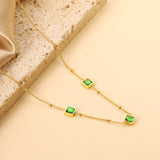 3 square white & red & lake blue & green diamond pendant bead chain necklace 39+5cm gold color