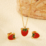 ¡°Strawberry with red oil drip accessories Set Steel color/golden 0.3 cross 40+5+6mm round plate Pendant: 10.7*13.5mm Earrings: 9*10mm